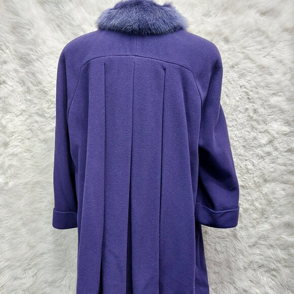 VTG Anna Collection Coat Women's Purple Australia Lamwool Blend Fox Fur Collar L - Picture 2 of 12